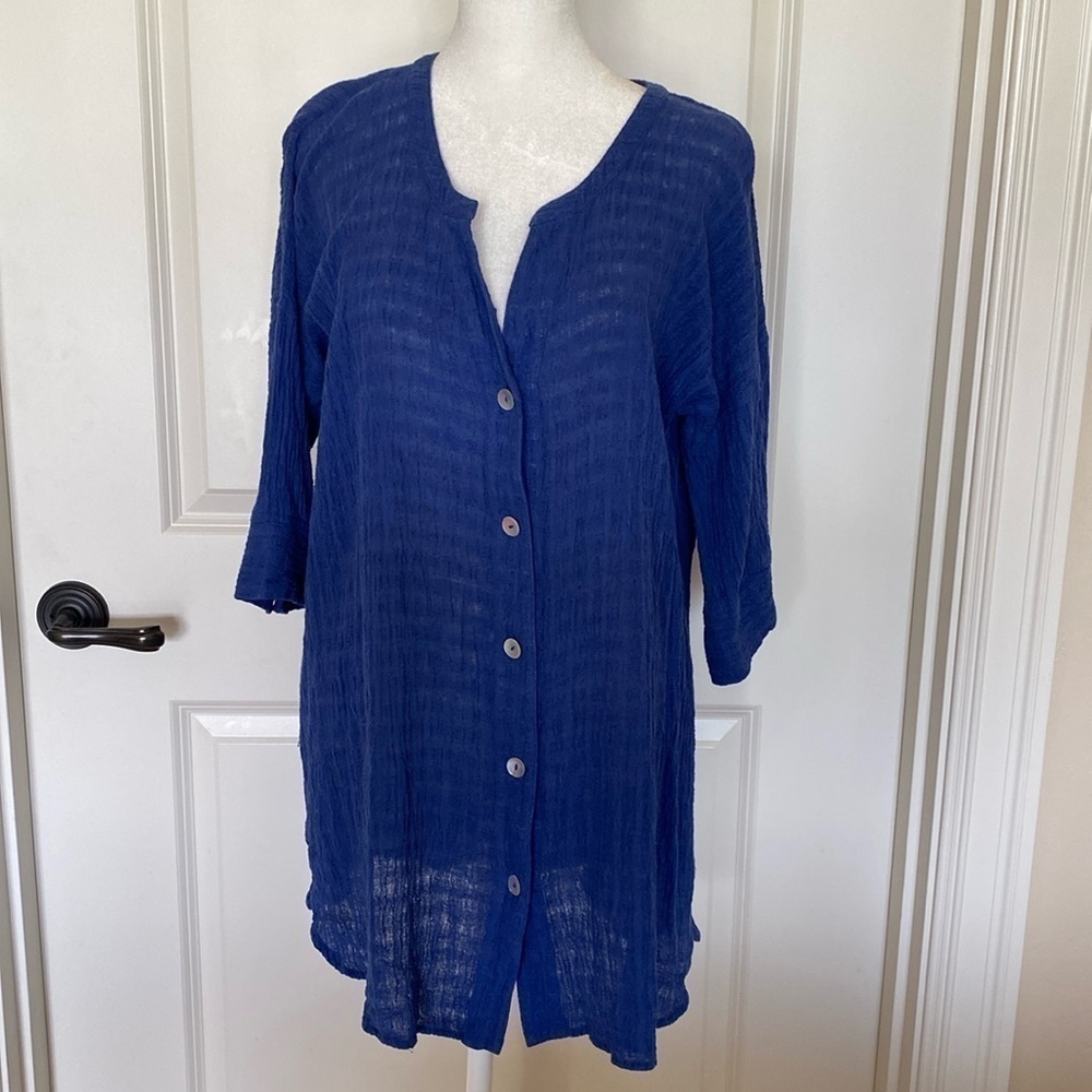Soft Surrounding purple Blue Gauze Linen Tunic Blouse Beach coastal Lagenlook M